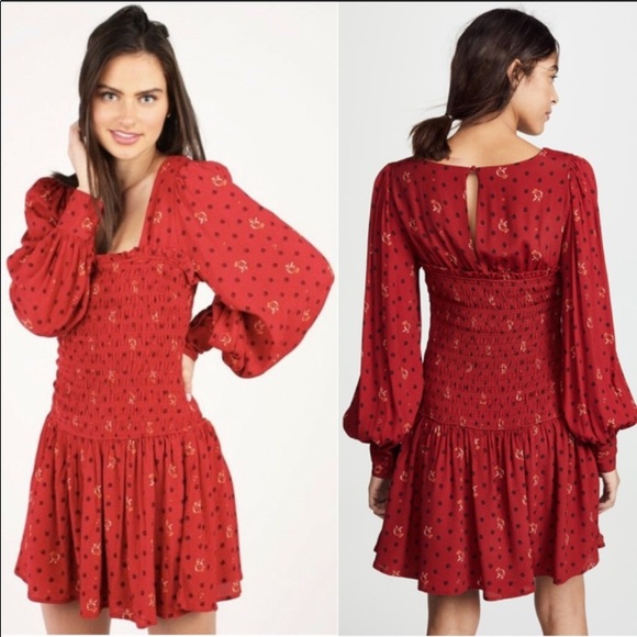 Free People Red Floral Mini Dress in size Medium - Picture 8 of 8